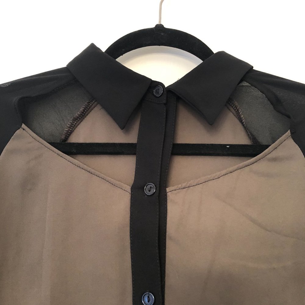 Tobi Black & Olive Cutout Button-Up Blouse | Size Small - Picture 6 of 10